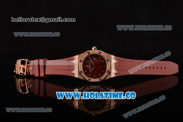 Audemars Piguet Royal Oak Lady Swiss Quartz Rose Gold/Diamonds Case with Diamonds Markers and Brown Dial (EF) - Click Image to Close